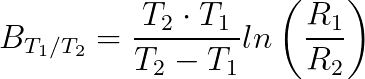 Формула расчёта коэффициента наклона B для NTC термистора
