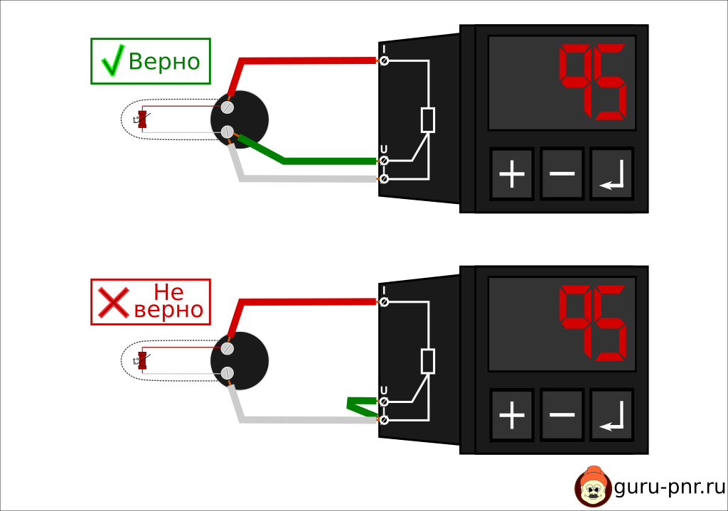 Подключение 2-х проводного датчика температуры к 3-х проводному измерителю