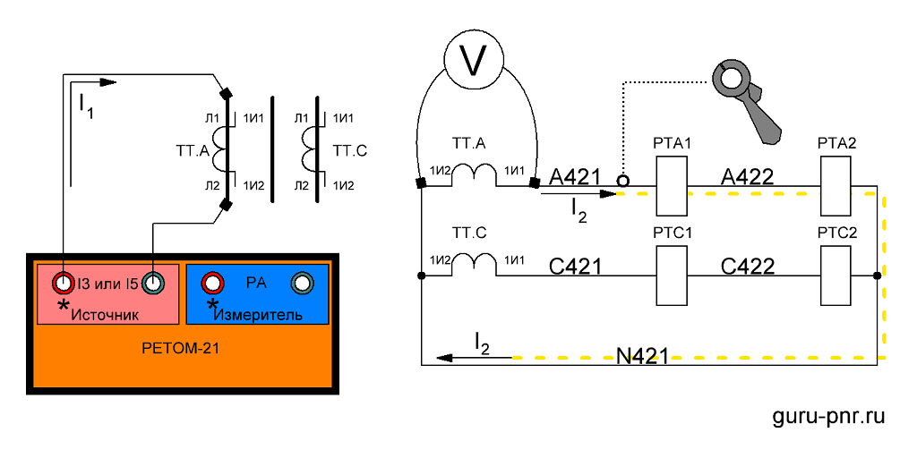 Схема измерения нагрузки трансформатора тока